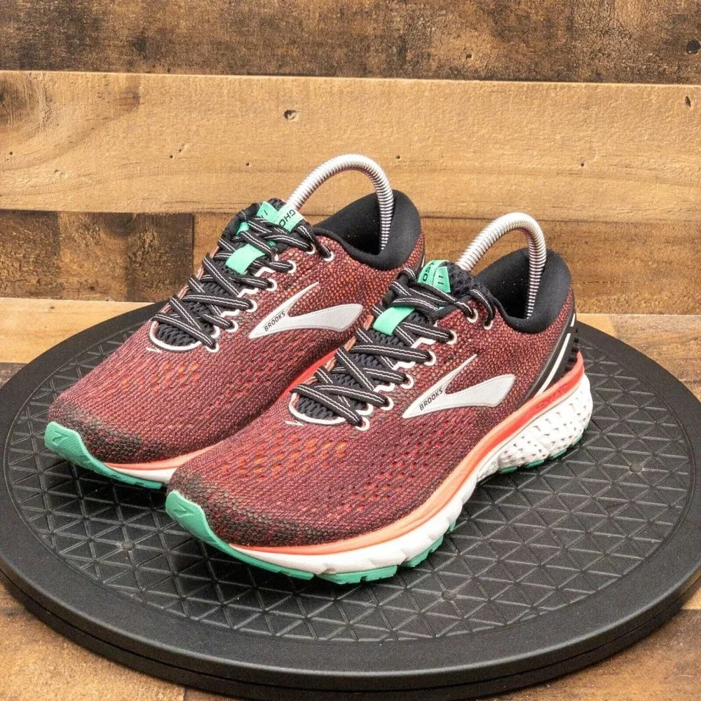BROOKS GHOST 11 WOMENS ATHLETIC SHOES RUNNING WALKING GYM TRAIN RED LOW SZ 7.5B